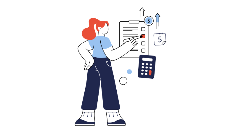 illustration of woman doing math work