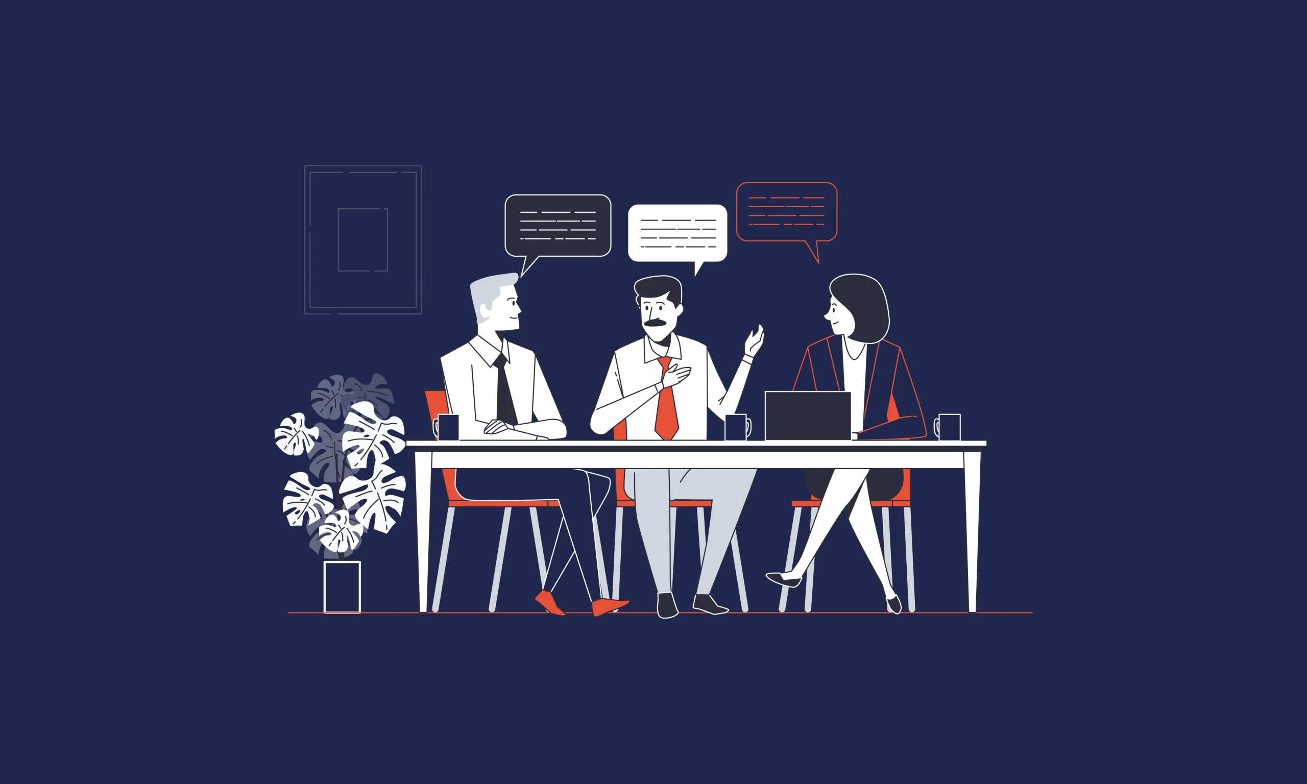 illustration of 3 busniness people sitting and chatting