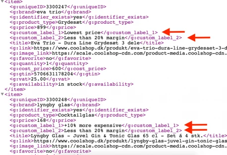 screenshot of a product feed