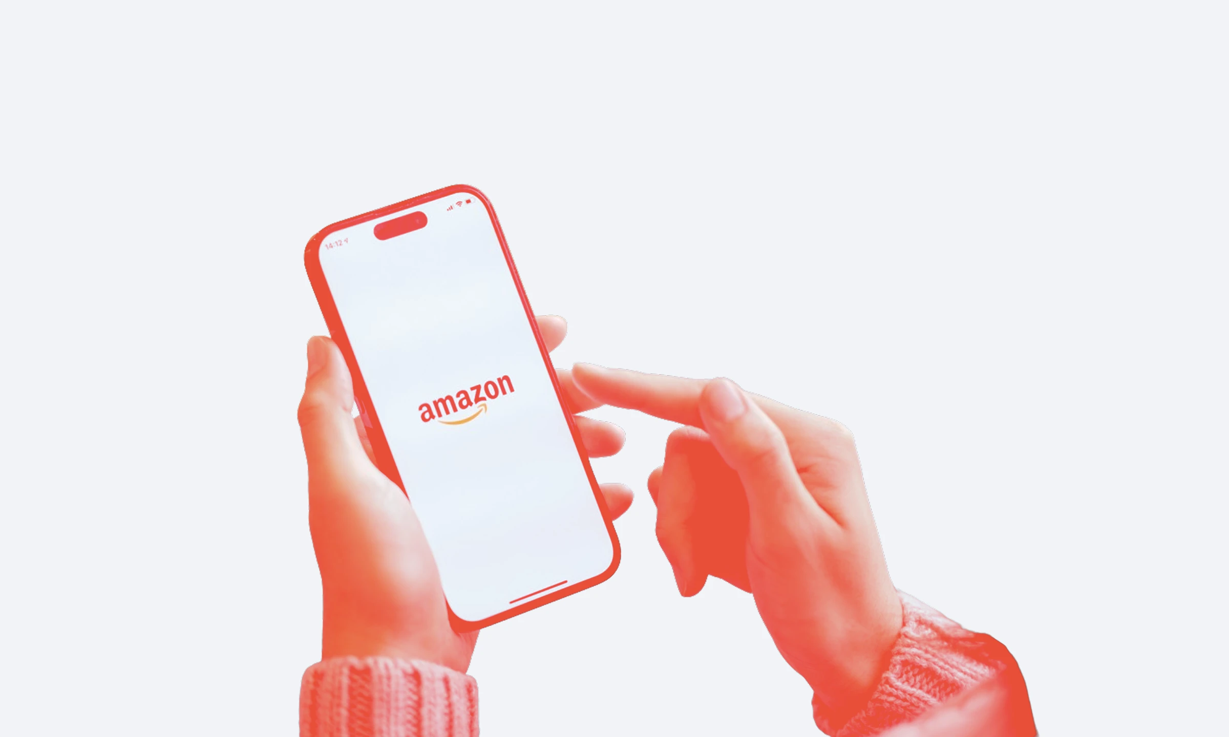 Graphic of phone in hand with the screen opening amazon